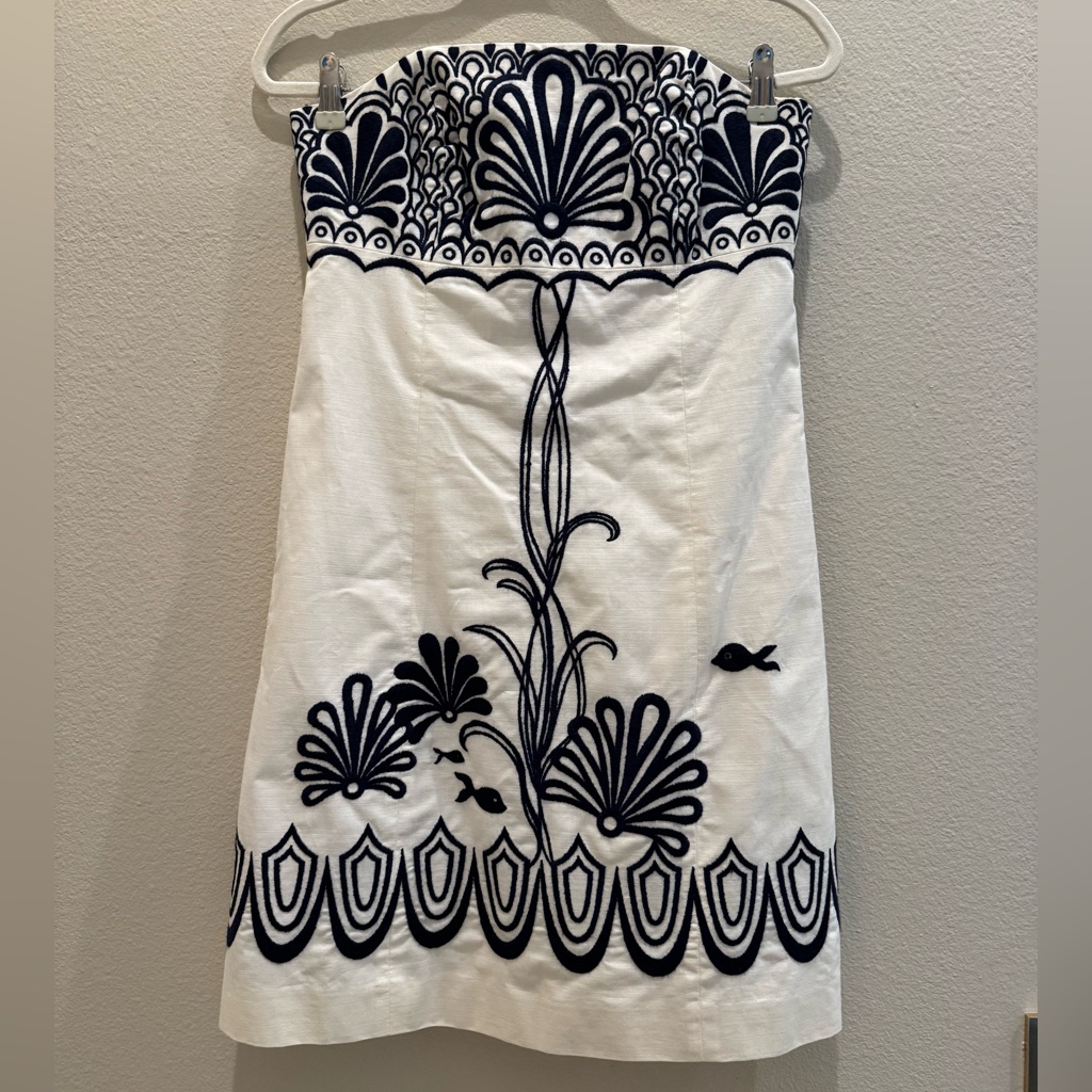 Nwt Lilly Pulitzer Strapless Dress In White And Navy